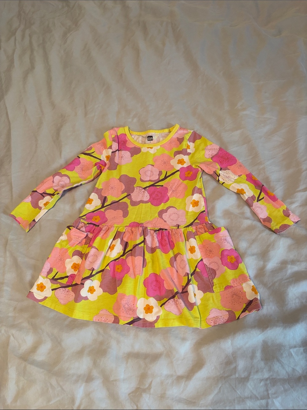 Tea Collection Floral Pocket Dress Size 3T Long Sleeve Cherry Blossom